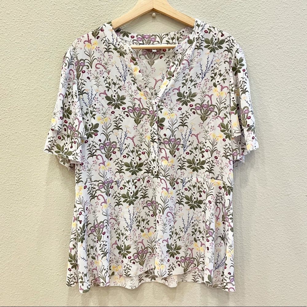 FOXCROFT floral print flowy peplum blouse size 8